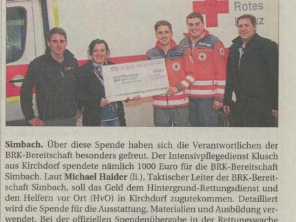 Übergabe BRK-Weihnachtsspende vom Intensivpflegedienst Klusch